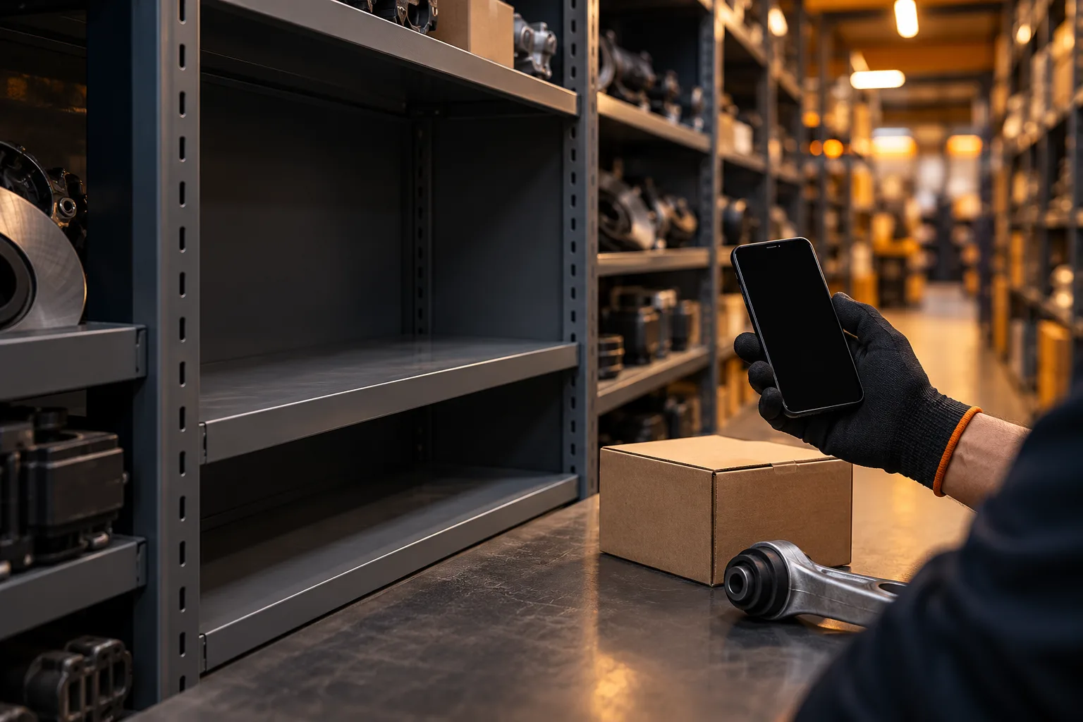 Boş stok rafı ve telefonla tedarik sorgusunu anlatan temsili sahne